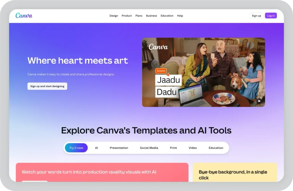  Designing visual media assets with cloud-based design technology.