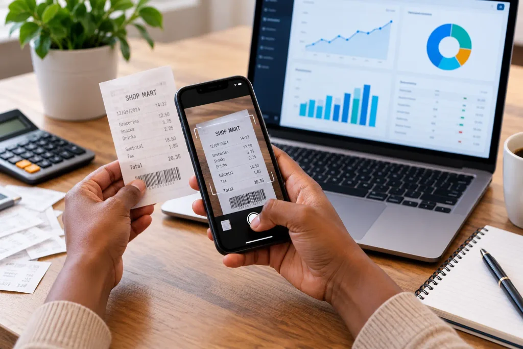 Scanning receipts to automate bookkeeping and accounting with AI for small businesses.