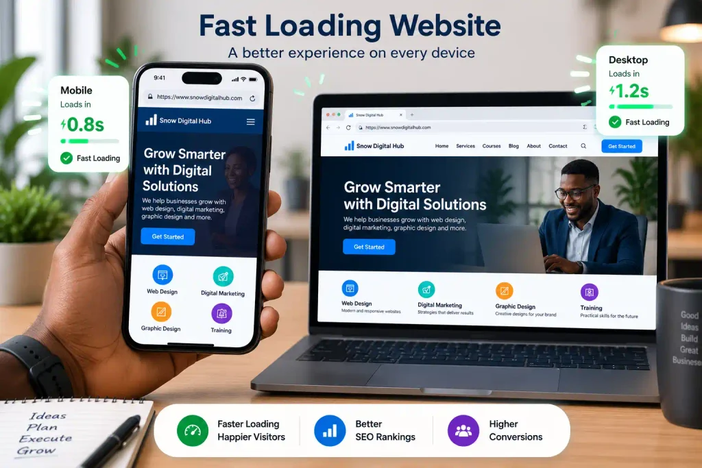Mobile responsive website design optimized for search engine optimization for novices.
