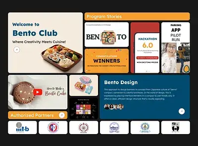 A digital interface featuring bento grids and interactive graphics.